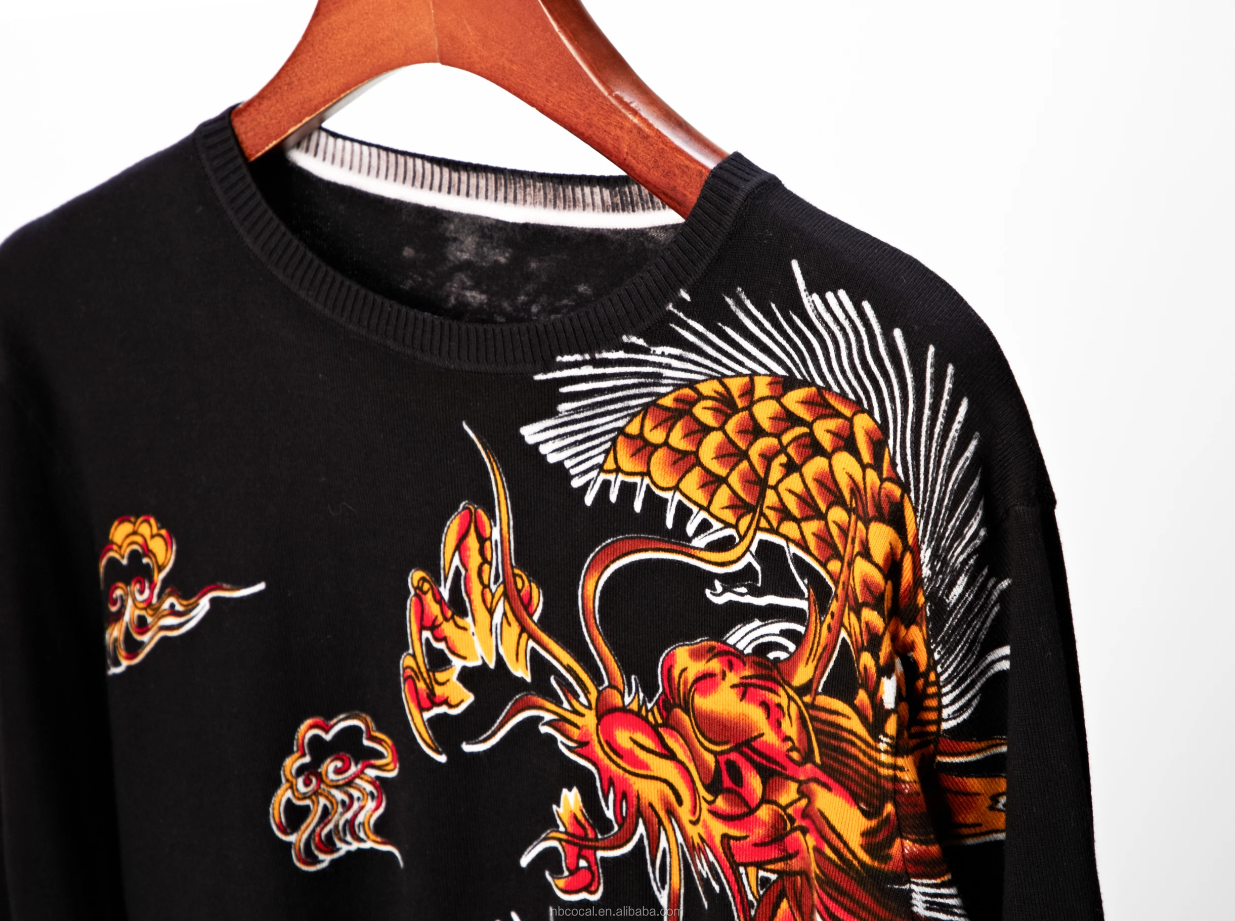Spring Mens Long Sleeved Cotton T-shirt Sweater Chinese Dragon Pattern ...