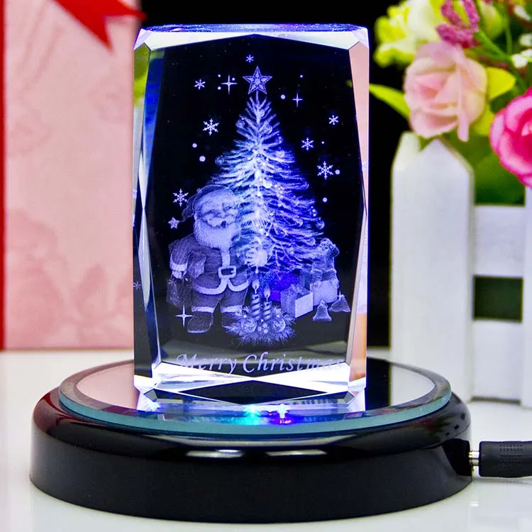 product christmas tree 3d crystal cube craft decoration with led light base-27