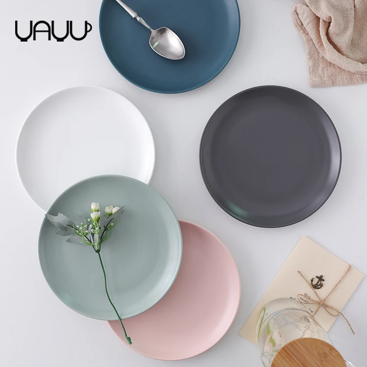 

Nordic style matte multi-colored round airline dishes and plates / ceramic dining dinner plate, Optional