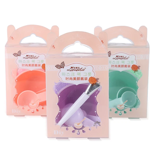 

Hot selling products 4 in 1 DIY mask bowl set custom facial plastic mixing bowl with face sponge, Pink/mint/purple