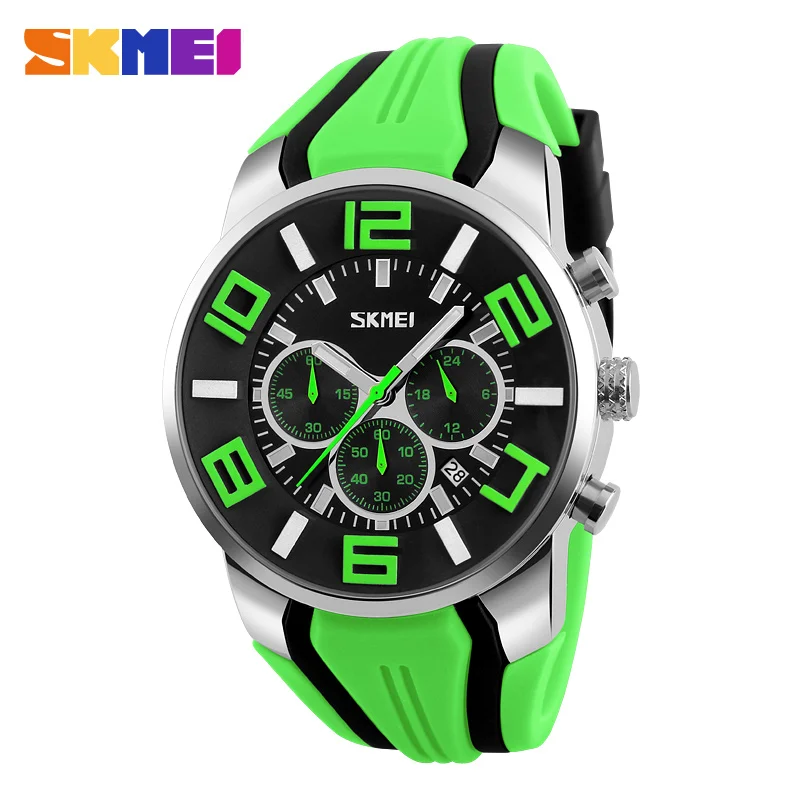 

SKMEI 9128 Six Pin Men Quartz Analog Sport Watch Fashion Casual Stop Watch Date Waterproof Men's Watches Relogio Masculino