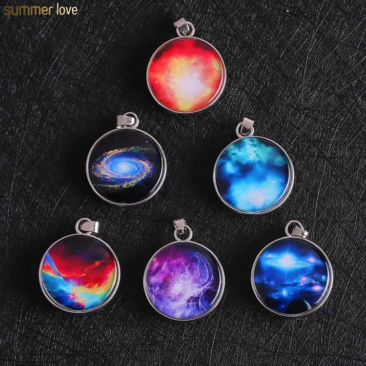 

New Arrival Space Universe Galaxy Glass Pendant Nebula Unisex Dreamy Ball Charm For DIY Men Women Necklace Jewelry Making, Silver