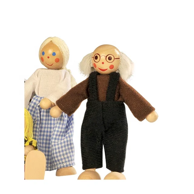 
Doll Family for Kids Wooden Joint Puppet Playing Wooden Dolls 