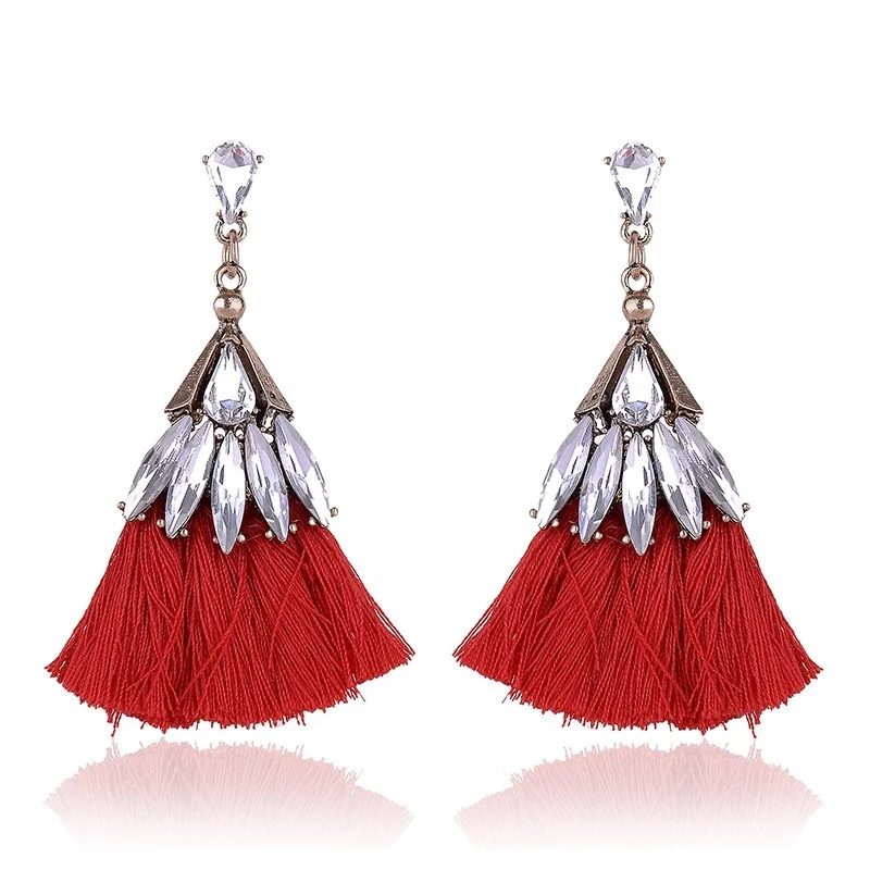 

Handmade Ethnic Bohemian Muti Color Fringe Earrings 3A Cubic Zirconia Long Tassel Drop Earrings, Customized color