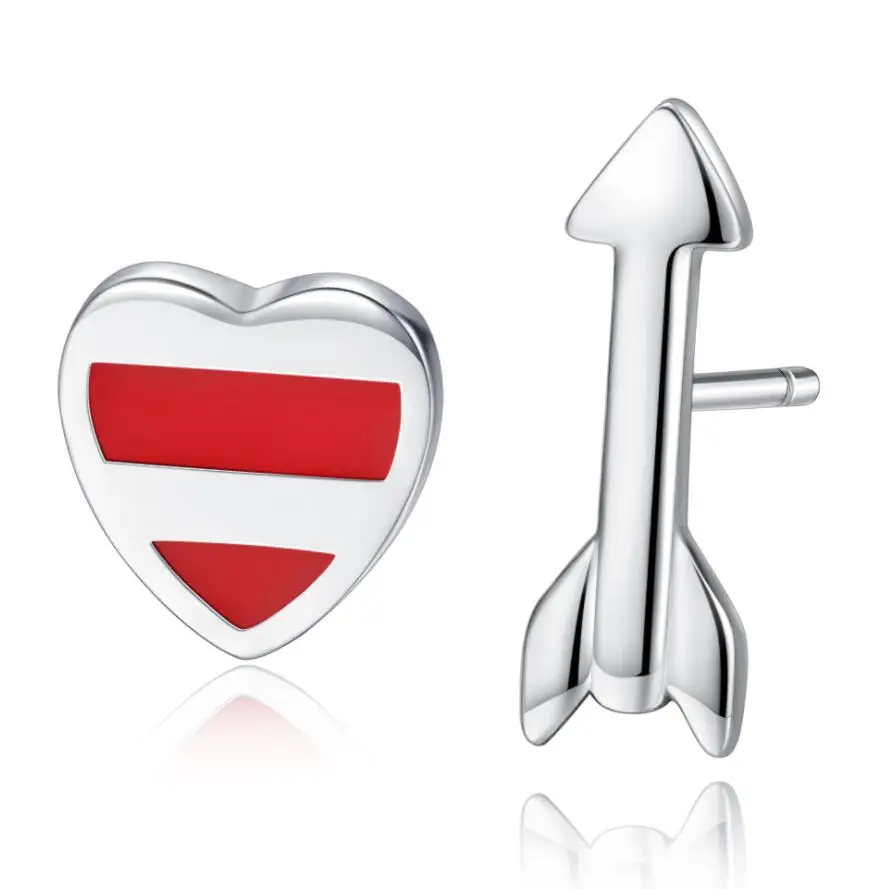 

New Arrival red heart and Love arrows stud earring for men and women
