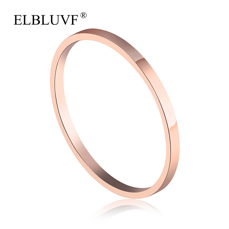 

ELBLUVF Free Shipping Stainless Steel Jewelry 1.5mm Simple Rose Gold Plated Girls Smooth Ring