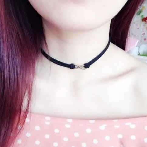 

Cool Women Girl Gift Jewelry Alloy Infinity Black Suede Velvet Choker Necklace
