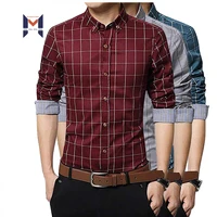 

Long Sleeve Wine Red Shirts Fancy Plaid Cotton Shirt For Men