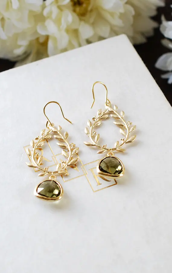 Alibaba fashion earring designs gold earring green gemstone single diamond earring
