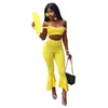Women new sexy strapless Sling Top + ruffles boot cut long pants two pieces set Casual Breathable Quick Dry High Waist suit