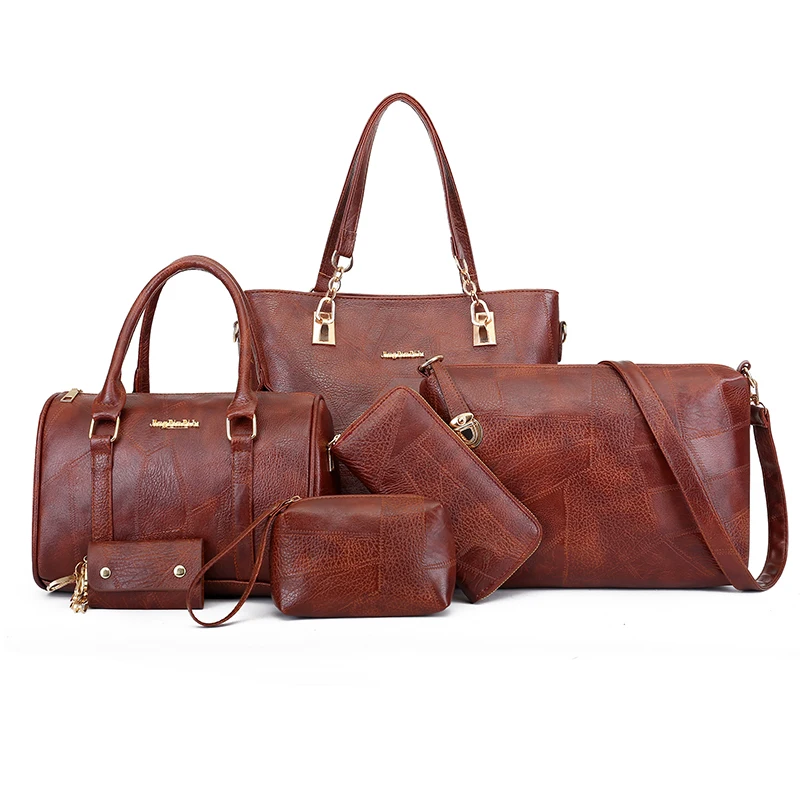 

2020 High Quality Soft And Smooth Pu Leather Women 6pcs Hand Bags Set, Red /black/brown/green
