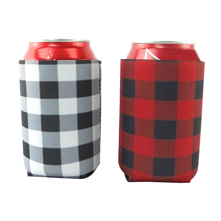 

Stock buffalo plaid neoprene can cooler beer can holders, Customized