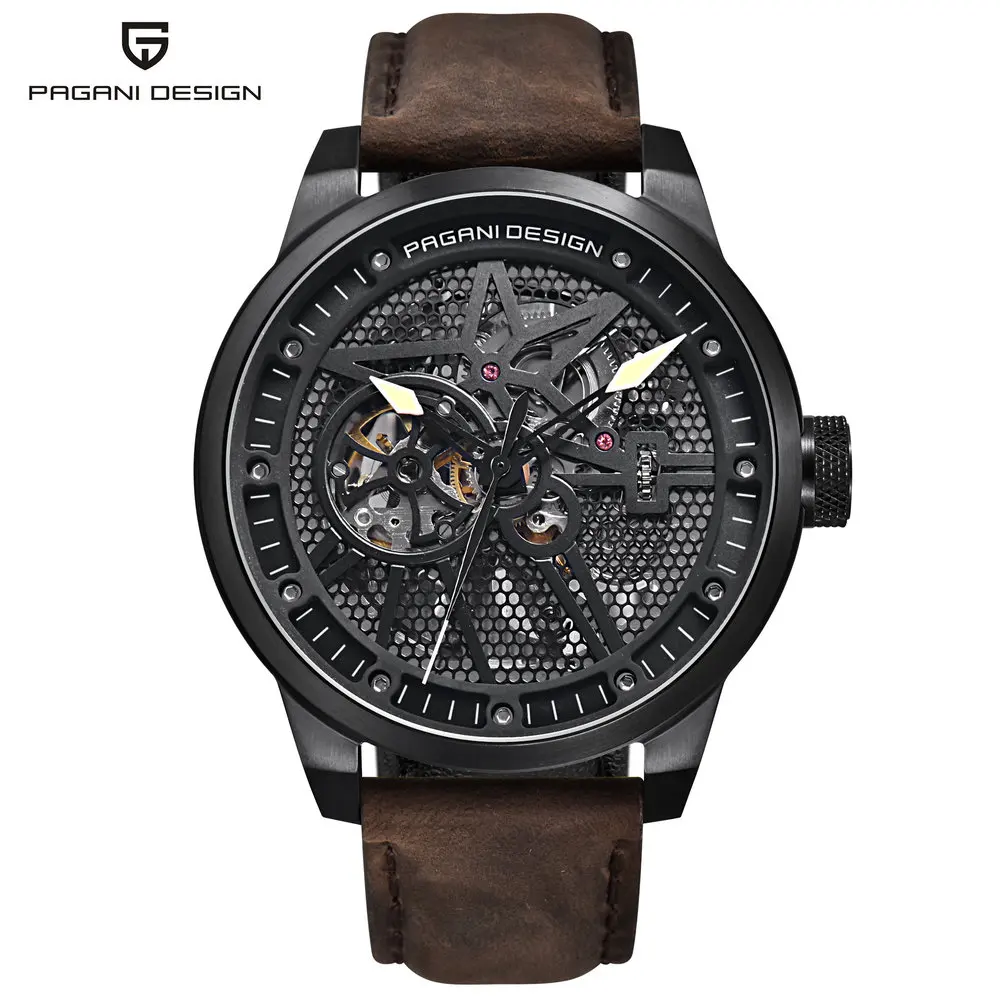 

PAGANI DESIGN 1625 mens Automatic Mechanical watch Leather Strap Cool Watch