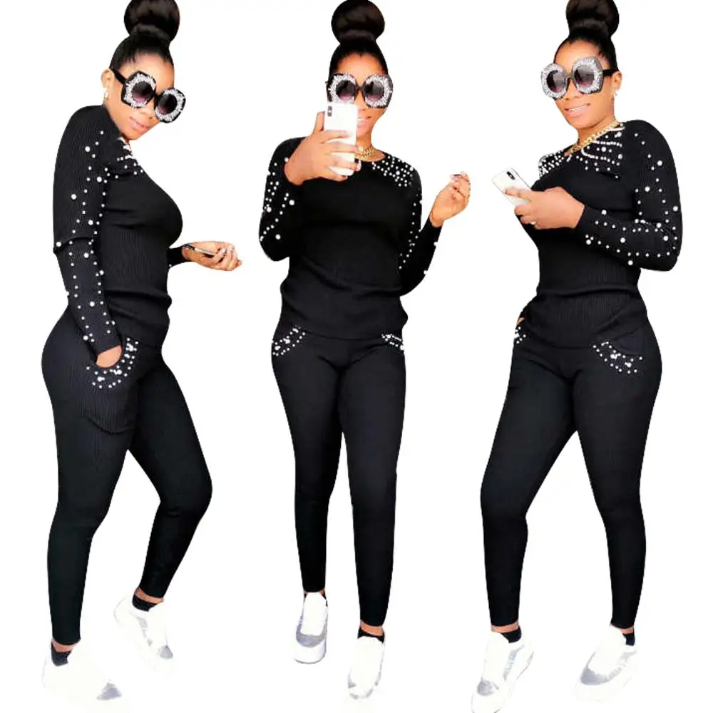 

New Arrival Sequined Polyester Hoodies And Pants 2 Piece Winter Sweat Suit Sports Casual Women Sweatsuit Set, Picture