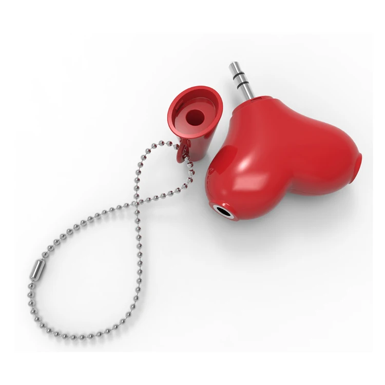 Lovely Heart Shape 3.5mm Audio Adapter,One Male To Dual Female Audio