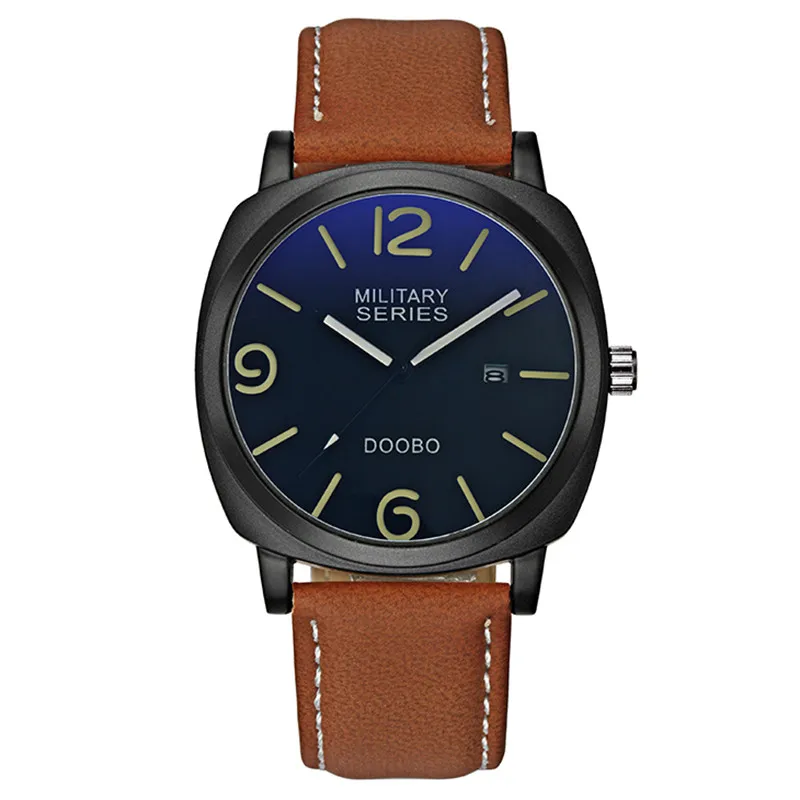 

Luxury brand DOOBO 2018 leather strap Men's Quartz Hours Date Clock Male Military Casual Waterproof Sports Wrist watch, 4 colors