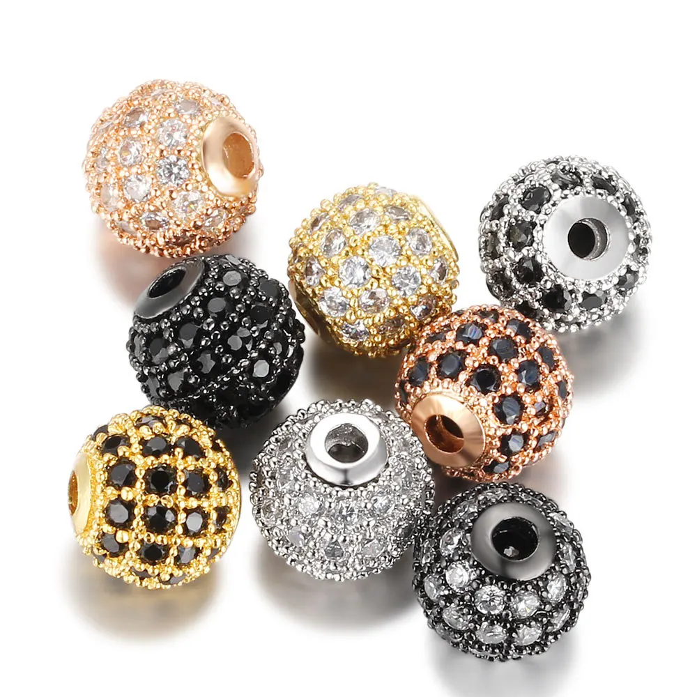 

Wholesale  Micro Paved Copper CZ Ball Beads Charm For DIY Making Bracelet Black Cubic Zirconia CZ Ball Charm Beads, As pic