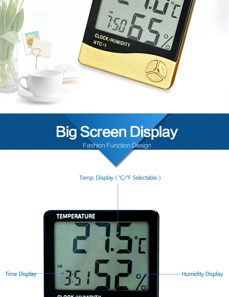HTC-1 Riters Large digital thermostat temperature sensor lcd display digital thermo hygrometer temperature and humidity