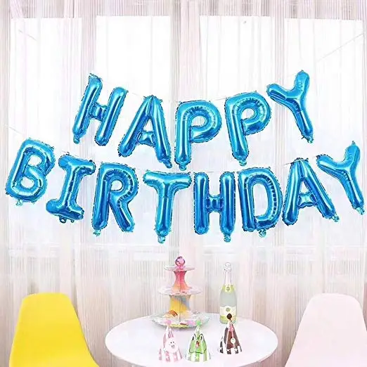 Happy Birthday Balloons Set Blue-13pcs Letters And 2pcs Giant Star Foil ...