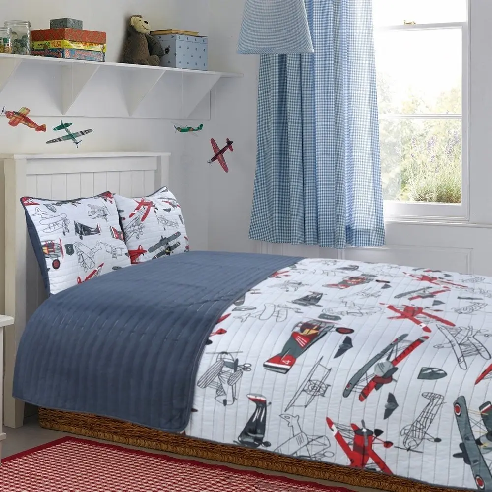 Buy Lo 2 Piece Kids Grey Robot Themed Quilt Twin Set