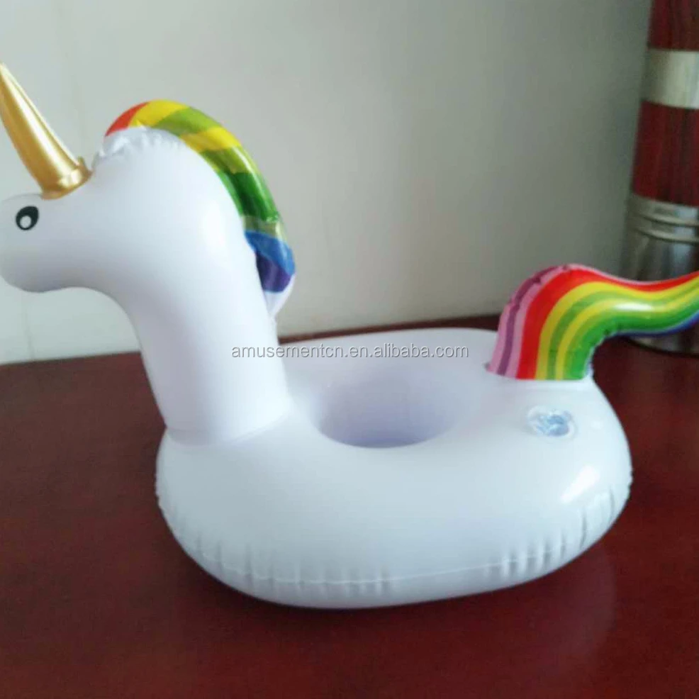 

Hot sale inflatable plastic flamingo unicorn swan donut fruit cup can drink bottle holder coasters, Customized color