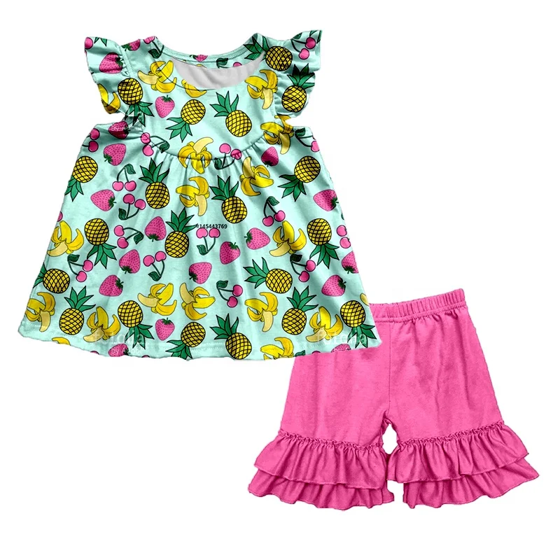 

Wholesale boutique strawberry kids Clothing Set summer Pearls shorts Set For Girls Clothes, Pink;green;yellow;white etc as your requirenment