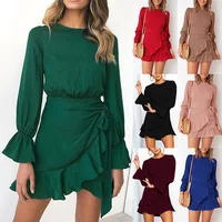 

Ladies long sleeve casual dress women fashion mini beach dress