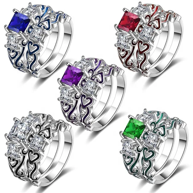 

New Fashion Romantic Charm Zircon Ring 5 Kinds Color Zircon For Women Set Engagement Jewelry Accessory Suit Pair Rings