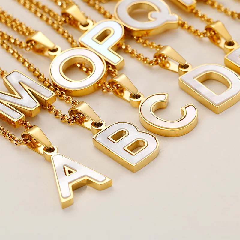 New Cheap White Shell Stainless Steel Initial Necklace Alphabet Letters