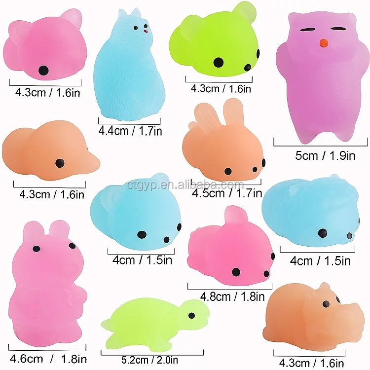 New Glow In The Dark Mochi Squishy Animal Stress Toys Squeeze Squishy ...