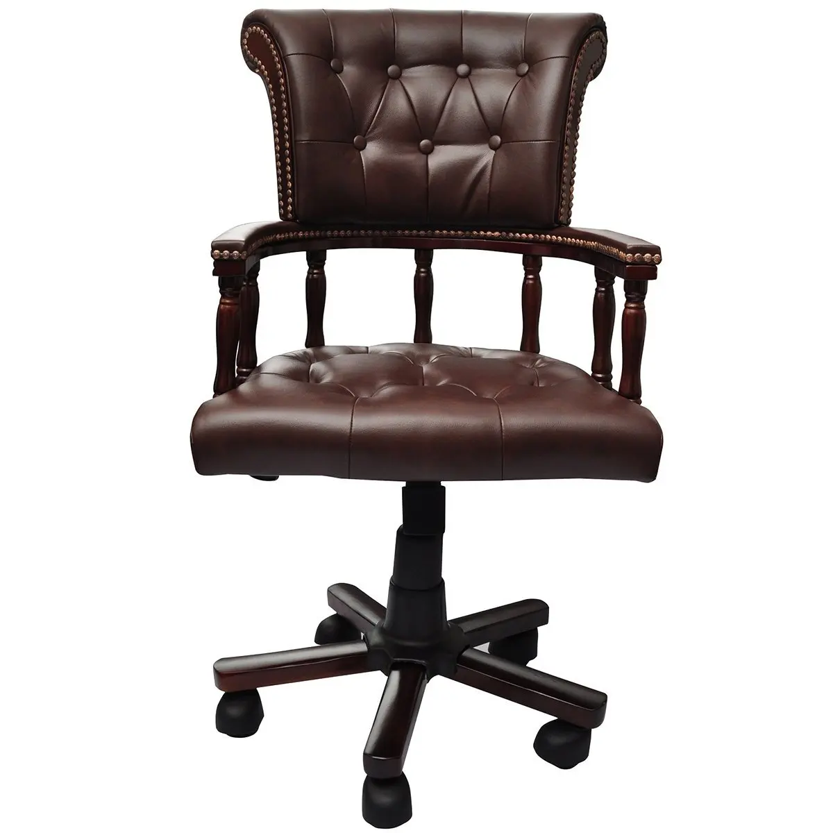 Buy vidaXL Brown Real Leather Chesterfield Captains Swivel Office Chair