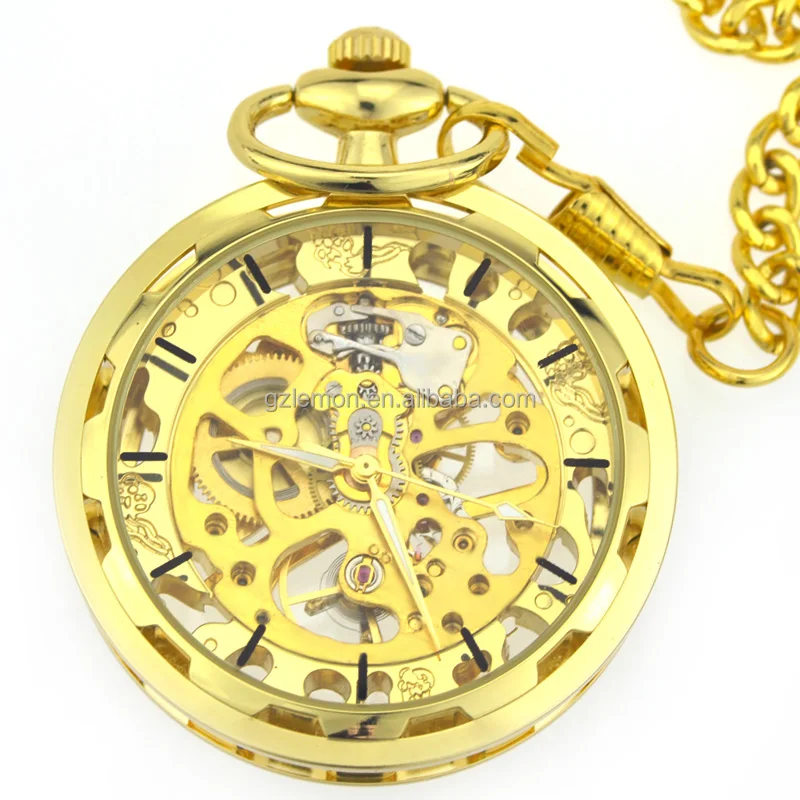 

Luxury Gold Steampunk Skeleton Mechanical Pocket Watch Pendant Watches