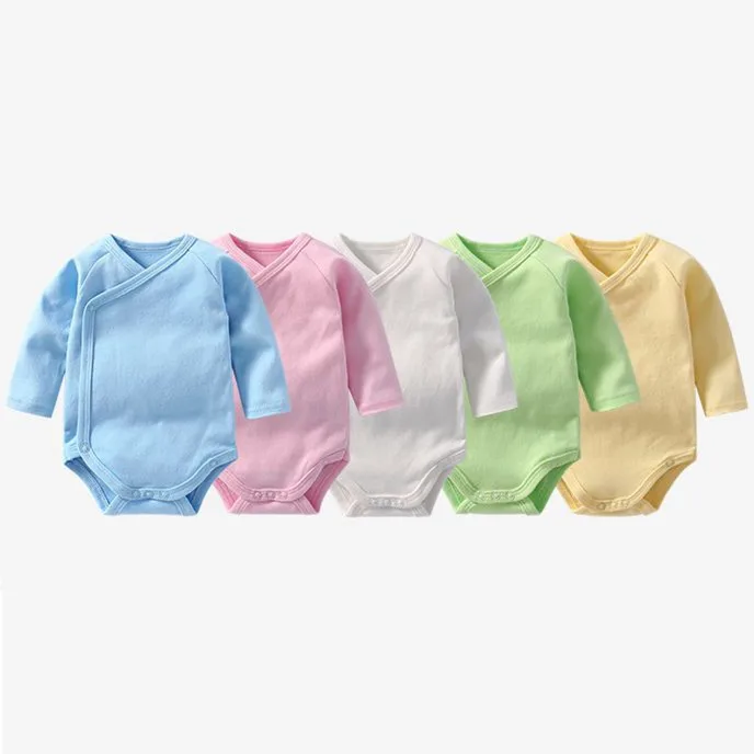 

Custom OEM blank color long sleeve 100% cotton newborn baby bodysuit side open belly protection baby clothing romper, Many colors for option