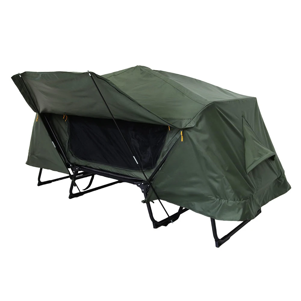 

Single 1 Person Sleeping Folding Double Layer Military Grade Fabric Off Ground Camping Tent Cot, Green or customized