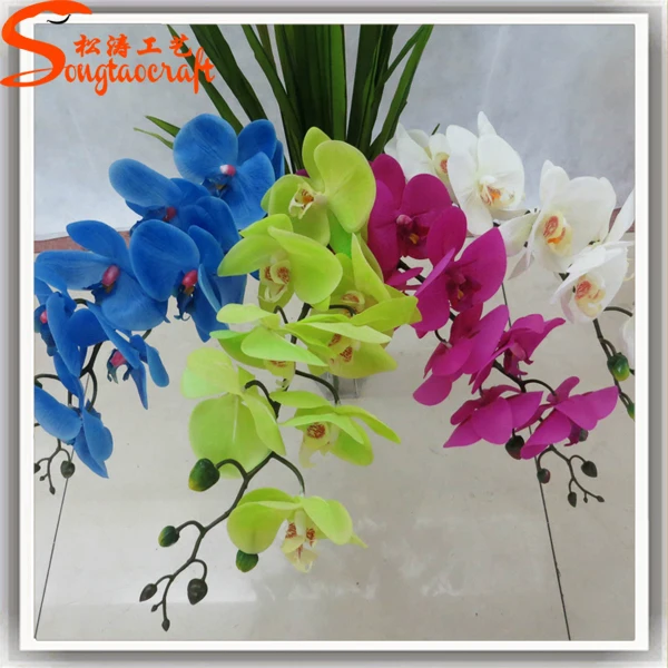 High Quality Pu Artificial Blue Orchid Plants Orchid Flowers In Vase