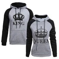 

KING Queen Crown Print Unisex Men Women Autumn Hoodies Slim Sweatshirt for Couple Lovers Winter Patchwork Hooded Pullovers