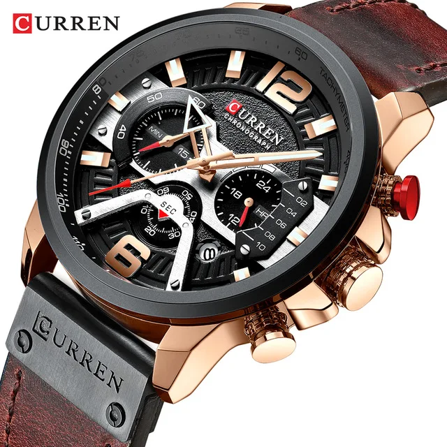 
CURREN Watch 8329 Casual Sport Chronograph Watches Men Wrist Luxury Quartz Leather Waterproof Wristwatches Relogio Masculino 