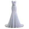 Strapless Sweetheart neck lace mermaid crystal belt bridal wedding dress