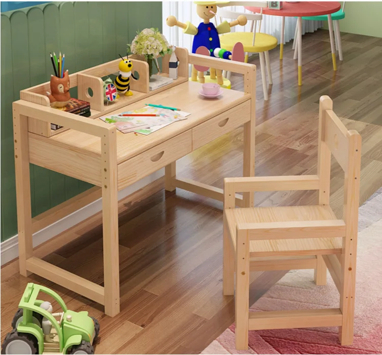 Solid Wood Study Table Designs With Storage Drawer Kids Learning ...