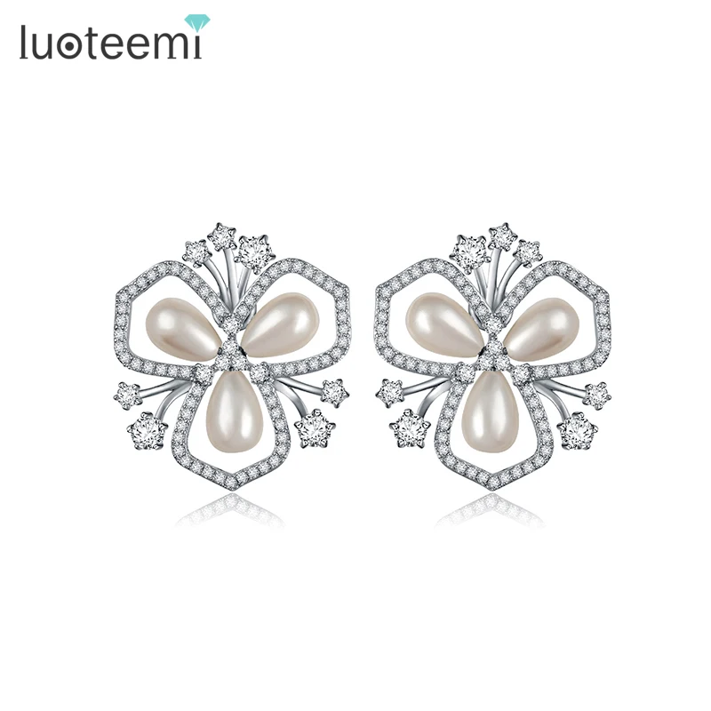 

LUOTEEMI Retail Korean Style Fashion Latest White Gold Plating Women Pearl Jewelry Beer Animal Design Bijoux Earring
