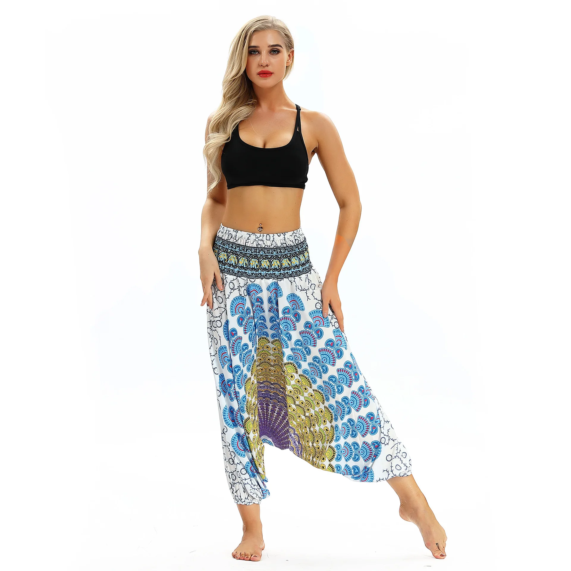 

custom digital print yoga harem pants Elastic Waist wholesale harem pants for women