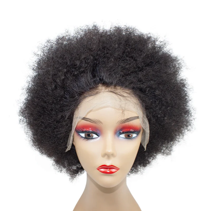 

10-16 inch Short Lace Frontal Bob Wig 100% Virgin Brazilian Human Hair Kinky Curly Afro Wigs for Black Women