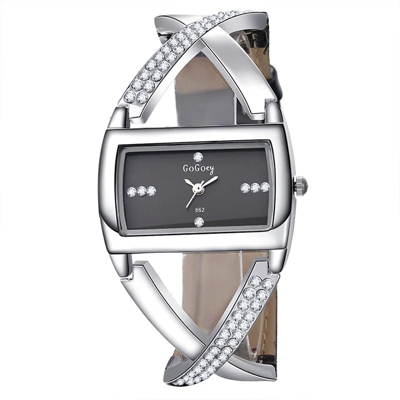 

Fashion Women's Creative Band Wristwatches Diamond Student Bracelet Skeleton Luxury Lady Watch, Black;white