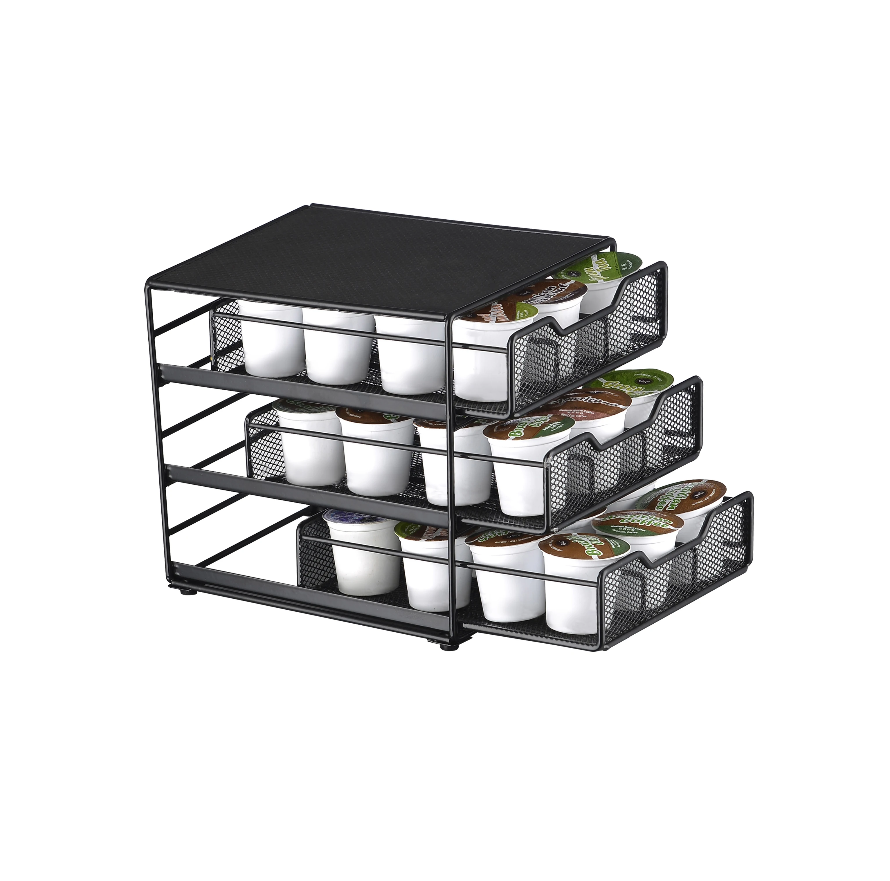 

WIDENY 3 Tier 48 Dolce Gusto K-cup Black Metal Iron Wire Capsule Storage Drawer for Holder Coffee Pod, White