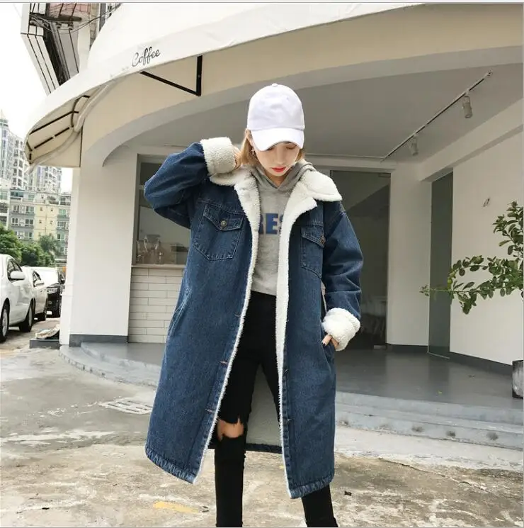 

MNDA015 new women long lambswool denim jeans coat, N/a