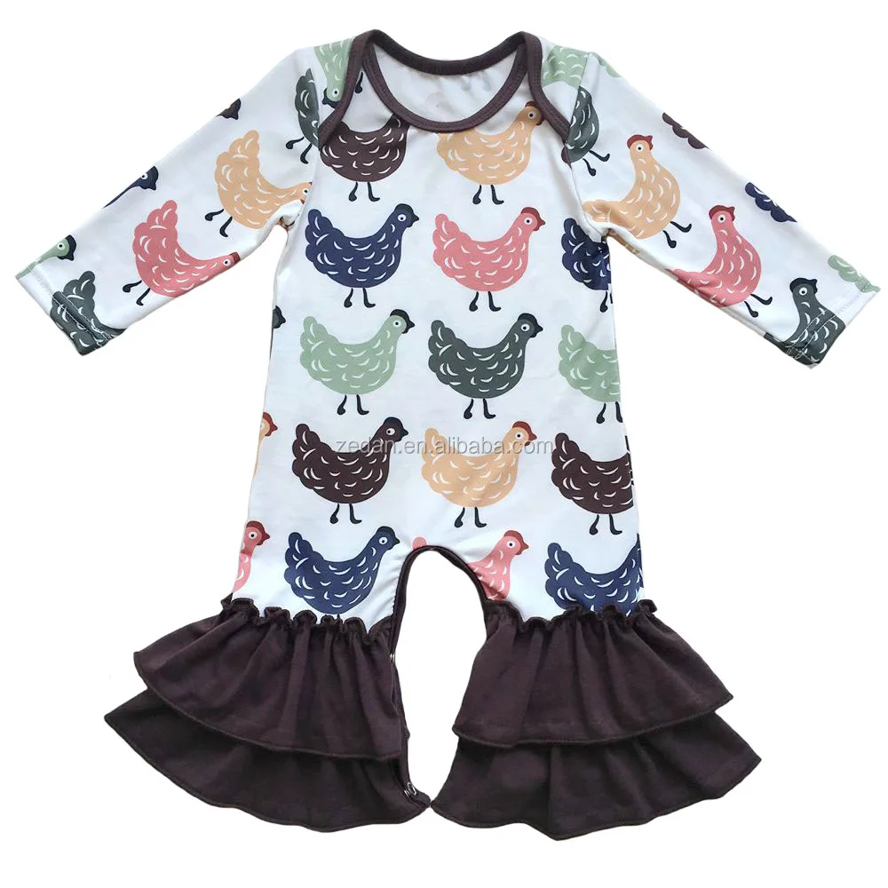 

The latest design for infant&toddlers milk silk chicken pattern floral ruffle long sleeve icing romper onesie baby girl romper, Picture