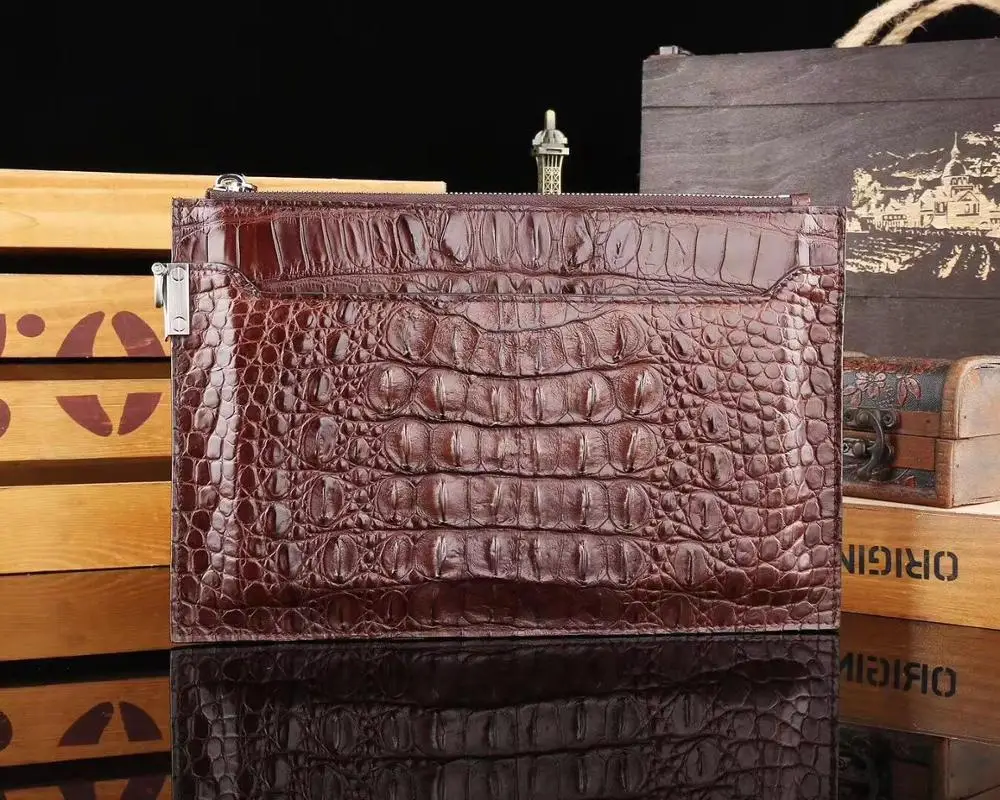 

New Arrived 2021 Cappuccino Fashion popular Luxury Crocodile Skin Leather with high quality Man Clutch, Brown