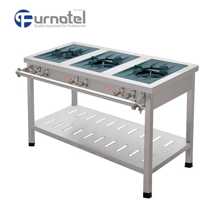 
Commercial Chinese Wholesale Korean Gas Wok 3 Burner Cooking Range With Undershelf 