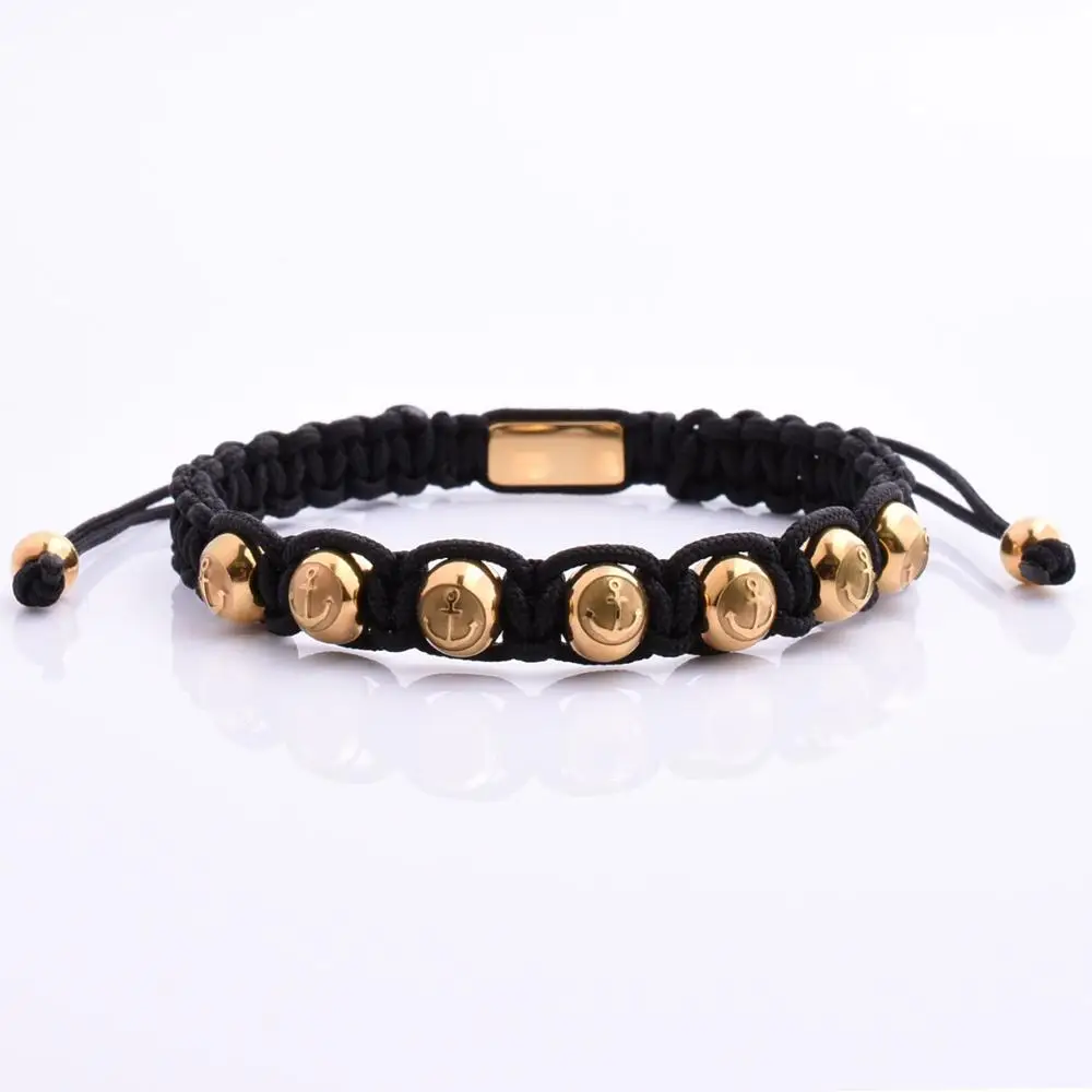 Good Quality Mens 8Mm Bead With Logo Gold Plated Charm Bracelet