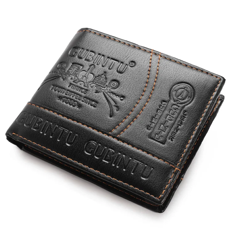 

GUBINTU Korean style short billfold pu leather purse money clip mens thin credit card holder wallet, Black
